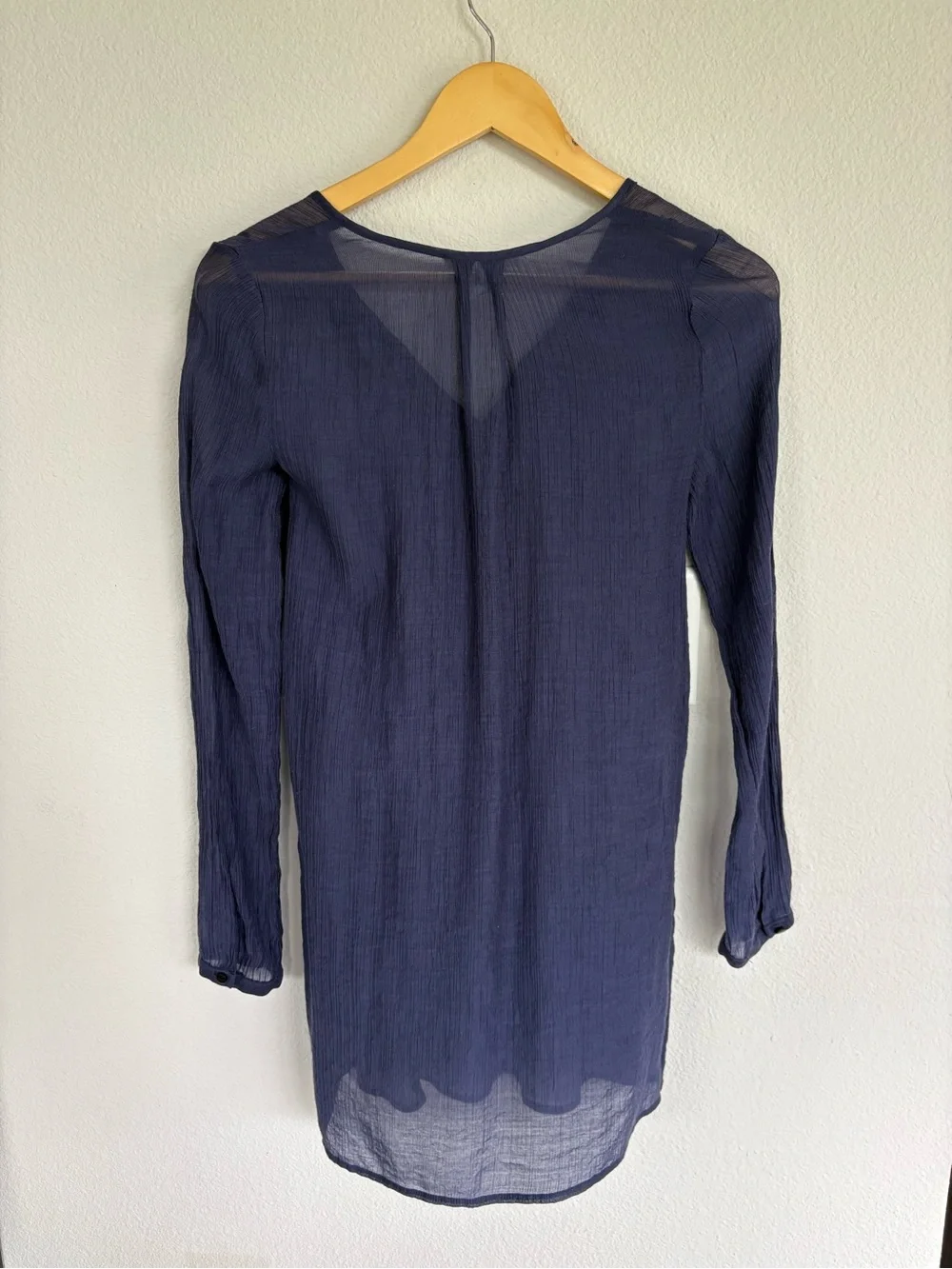 BCBG Long Sleeve Navy sheer Tunic Dress- XXS swim suit cover up - Picture 3 of 5